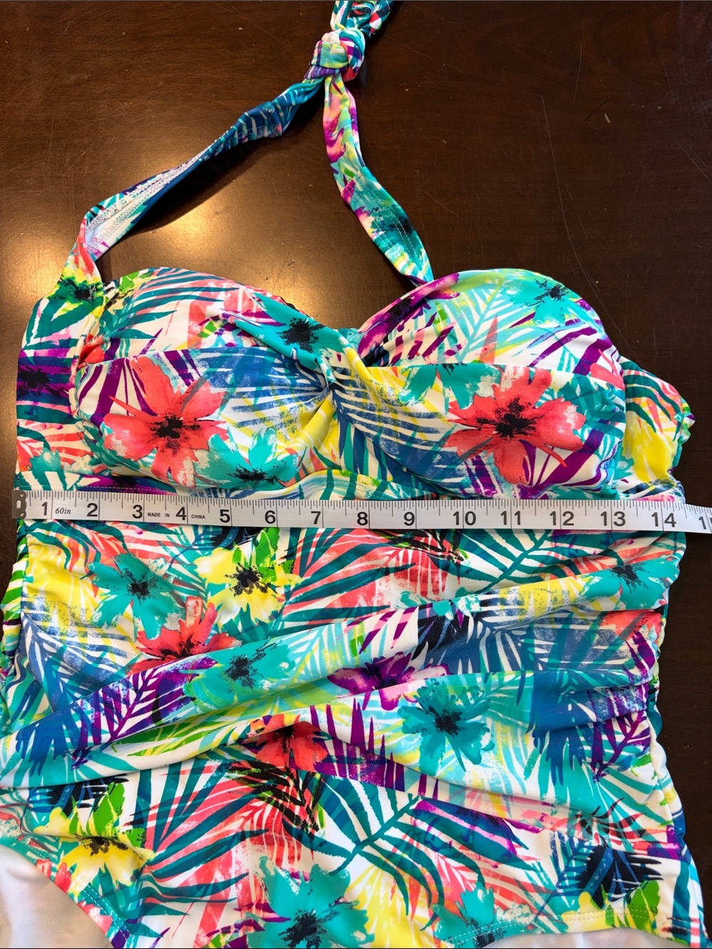 Catalina Tropical Floral Halter One-Piece Swimsuit - Teal, Pink, Yellow - Picture 6 of 7